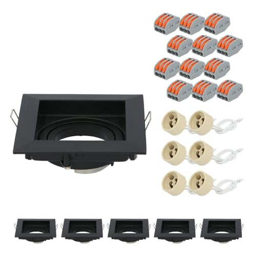 6er HOFTRONIC Altos - Einbaustrahler GU10 Eckig - Schwenkbar LED Spot - Einbaurahmen Matt Schwarz - Einbauleuchte für LED oder Halogeen, Smart Leuchtmittel - Inkl. GU10 Fassung von HOFTRONIC