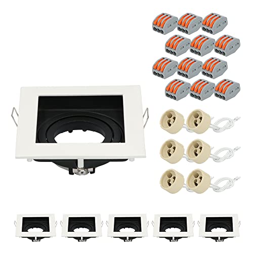 HOFTRONIC 6er Altos - Einbaustrahler GU10 Eckig - Schwenkbar LED Spot - Einbaurahmen Matt Weiß - Einbauleuchte für LED oder Halogeen, Smart Leuchtmittel - Inkl. GU10 Fassung von HOFTRONIC