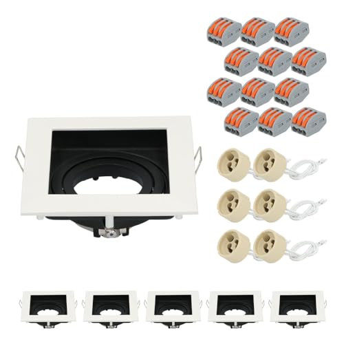 6er HOFTRONIC Altos - Einbaustrahler GU10 Eckig - Schwenkbar LED Spot - Einbaurahmen Matt Weiß - Einbauleuchte für LED oder Halogeen, Smart Leuchtmittel - Inkl. GU10 Fassung von HOFTRONIC