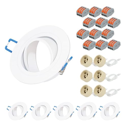 6er HOFTRONIC Balos - Einbaustrahler GU10 - Schwenkbar LED Spot - Einbaurahmen Matt Weiß - Einbauleuchte für LED oder Halogeen, Smart Leuchtmittel - Inkl. GU10 Fassung von HOFTRONIC