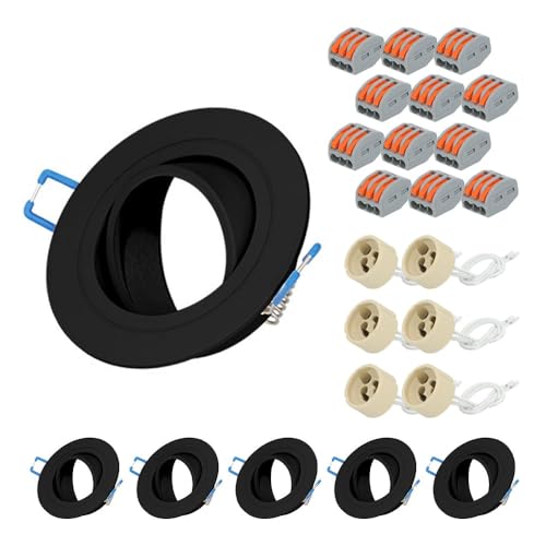 6er HOFTRONIC Pedro - Einbaustrahler GU10 - Schwenkbar LED Spot - Einbaurahmen Matt Schwarz - Einbauleuchte für LED oder Halogeen, Smart Leuchtmittel - Inkl. GU10 Fassung von HOFTRONIC