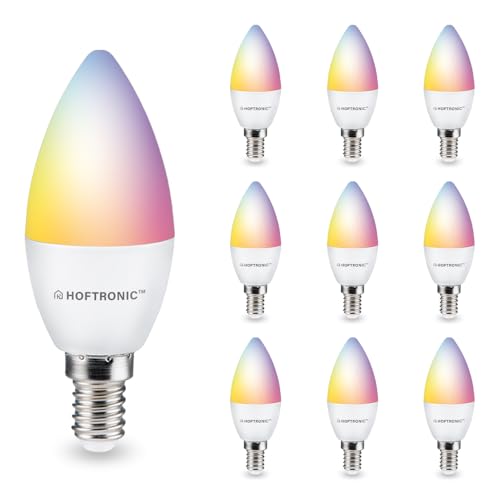 HOFTRONIC - 10er Smart Home E14 LED Lampe C37 kerzenleuchte - Farbig RGBWW - 5,5 Watt 470 Lumen - WiFi + Bluetooth - Steuerbar via Handy und Sprache (Google Home, Alexa und Siri) von HOFTRONIC