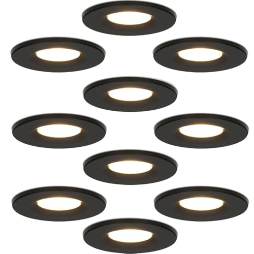 HOFTRONIC 10er Venezia - LED Einbaustrahler Flach 68mm Schwarz - IP65 Wasserdicht, Spots Badezimmer, Küche und Wohnzimmer - 2700K Extra Warmweiß - Einbautiefe 45mm HOFTRONIC 10er Venezia - LED Einbaustrahler Flach 68mm Schwarz - IP65 Wasserdicht, Spots Badezimmer, Küche und Wohnzimmer - 2700K Extra Warmweiß - Einbautiefe 45mm von HOFTRONIC
