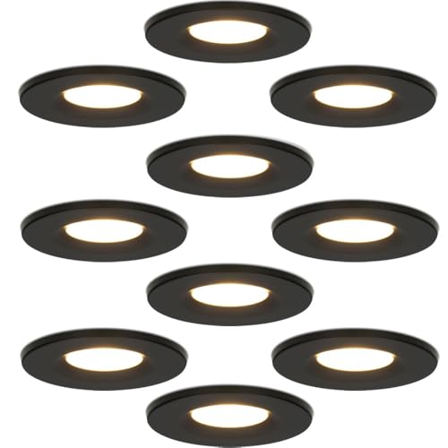 HOFTRONIC 10er Venezia - LED Einbaustrahler Flach 68mm Schwarz - IP65 Wasserdicht, Spots Badezimmer, Küche und Wohnzimmer - 2700K Extra Warmweiß - Einbautiefe 45mm von HOFTRONIC