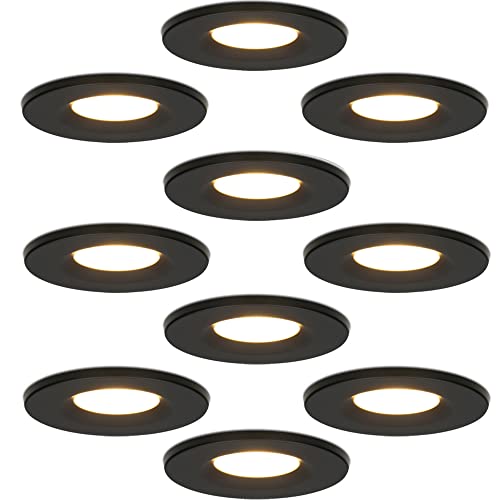HOFTRONIC 10er Venezia - LED Einbaustrahler Flach 68mm Schwarz - IP65 Wasserdicht, Spots Badezimmer, Küche und Wohnzimmer - 2700K Extra Warmweiß - Einbautiefe 45mm von HOFTRONIC