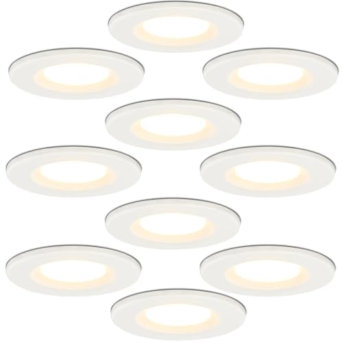 HOFTRONIC 10er Venezia - LED Einbaustrahler Flach 68mm Weiß - IP65 Wasserdicht, Spots Badezimmer, Küche und Wohnzimmer - 2700K Extra Warmweiß - Einbautiefe 45mm von HOFTRONIC