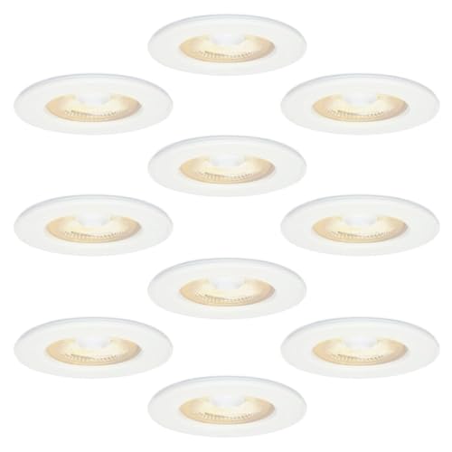 HOFTRONIC 10x Nola - LED Einbaustrahler 68mm Weiß - IP65 Wasserdicht für Außen, Dachüberstand und Bad - 5W 480lm - 2700K Extra Warmweiß - Deckeneinbauleuchte Einbauspots von HOFTRONIC