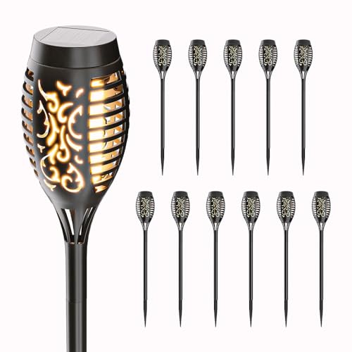 HOFTRONIC - 12er Set Avon LED Solarfackeln mit Flammeneffekt - 2200K Extra Warmweiß - IP65 Wasserdicht - Solar Flammenlicht - 50cm - Incl. Dämmerungsschalter von HOFTRONIC
