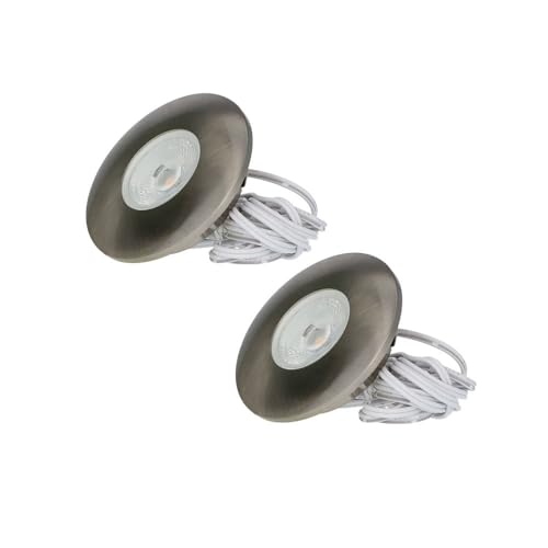 HOFTRONIC - 2er LED Einbaustrahler 230V Pavo Dimmbar Edelstahl 2700K Warmweiß Einbaustrahler Flach (Einbautiefe 12mm) LED Deckenleuchte IP44 für Badezimmer, Küche - Mini Möbeleinbauleuchten von HOFTRONIC