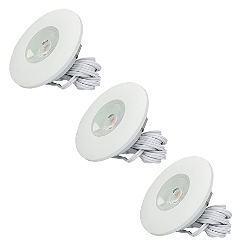 HOFTRONIC - 3er LED Einbaustrahler 230V Pavo Dimmbar Weiß 2700K Warmweiß Einbaustrahler Flach (Einbautiefe 12mm) LED Deckenleuchte IP44 für Badezimmer, Küche - Mini Möbeleinbauleuchten von HOFTRONIC