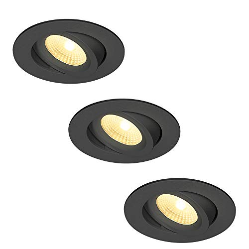 HOFTRONIC - 3er LED Einbaustrahler 230V Schwarz IP44 Wasserdicht Dimmbar Schwenkbar 2700K Extra Warmweiß 3x8W 3x650 Lumen Bad Einbauleuchte Einbauspot für innenbereich und Außenbereich von HOFTRONIC