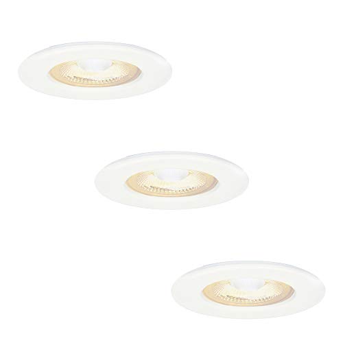 HOFTRONIC 3x Nola - LED Einbaustrahler 68mm Weiß - IP65 Wasserdicht für Badezimmer, Wohnzimmer und außenbereich - 5W 480lm - 2700K Extra Warmweiß - Deckeneinbauleuchte Einbauspots von HOFTRONIC