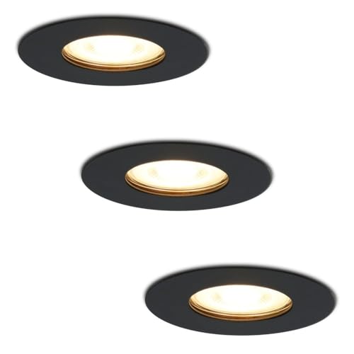 HOFTRONIC - 3er LED Einbaustrahler IP65 Wasserdicht 230V 3x6W 3x600 Lumen Dimmbar GU10 Schwarz 2700K Extra Warmweiß Bad Einbauleuchte Einbauspot für innenbereich und Außenbereich von HOFTRONIC