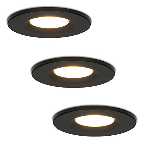 HOFTRONIC - 3er Venezia LED Einbaustrahler Flach 45mm Schwarz 230V - IP65 Wasserdicht - 6W 650 Lumen - 2700K Extra Warmweiß - Dimmbar Spots für Badezimmer, Außenbereich, Küche, Wohnzimmer von HOFTRONIC