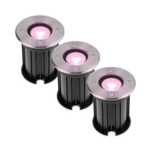 HOFTRONIC - 3er Maisy - Smart Home LED Bodeneinbaustrahler außen - GU10 IP67 Wasserdicht - Edelstahl - WiFi + Bluetooth - Farbig RGBWW - Einbaustrahler außen Edelstahl von HOFTRONIC