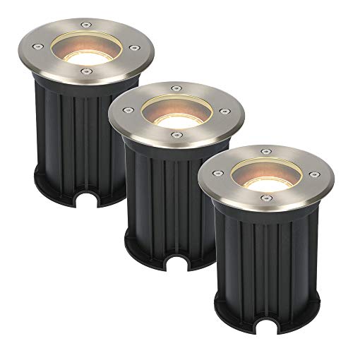 HOFTRONIC - 3er Maisy Terrassen Einbaustrahler GU10 Edelstahl Rund 4 Watt 345 lumen Boden Licht 2700K Extra Warmweiß LED Einbauleuchte IP67 Wasserdicht - Dimmbarer Bodeneinbauleuchte außen von HOFTRONIC