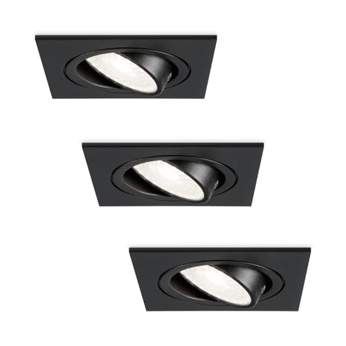 HOFTRONIC - 3er Set LED Einbaustrahler 230V Mallorca mattschwarzes, leichtes Aluminium 6000K tageslichtweiß Einbaustrahler Flach (Einbautiefe 60mm) Deckenleuchte IP20 und 25° kippbar von HOFTRONIC
