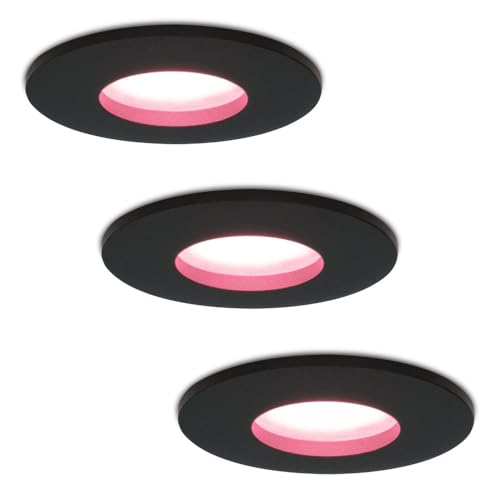 HOFTRONIC - 3er Set Smart WiFi + Bluetooth dimmbaren RGBWW LED-Einbaustrahlern Porto Schwarz 5,5 Watt IP44 von HOFTRONIC