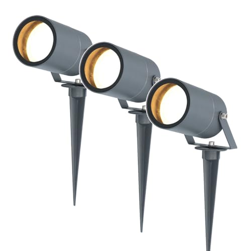 HOFTRONIC 3er Set Spikey LED Gartenstrahler Aluminium - IP65 Wasserdicht - GU10 Fassung - Dimmbar - Erdspießstrahler Anthrazit (RAL7016) von HOFTRONIC