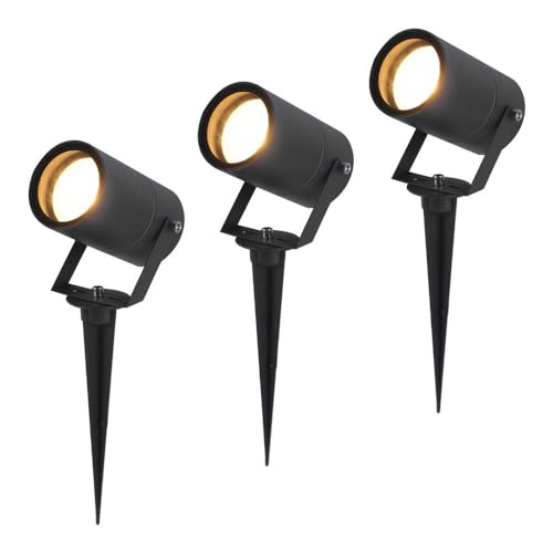 HOFTRONIC - 3er Set Spikey LED Gartenstrahler Aluminium - IP65 Wasserdicht - GU10 Fassung - Dimmbar - Erdspießstrahler Schwarz (RAL9004) von HOFTRONIC