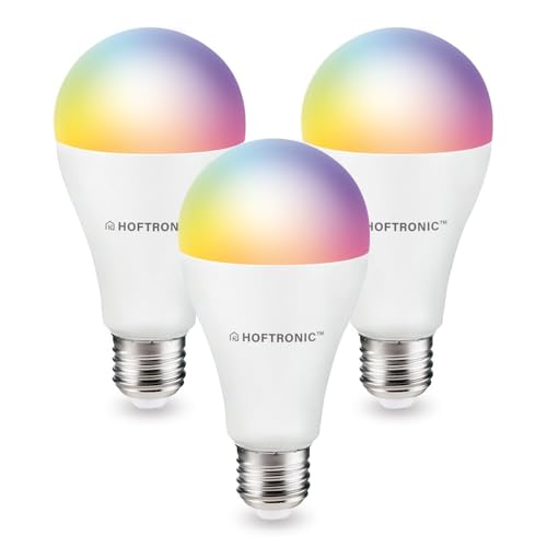 HOFTRONIC - 3er Smart E27 Lampe - Farbig RGBWW - WiFi und Bluetooth - 14 Watt 1400 Lumen - Dimmbar via App, Sprache via Google Home, Alexa und Siri von HOFTRONIC