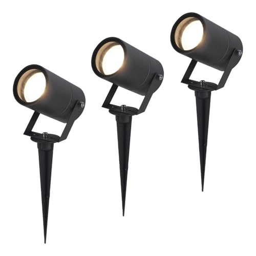 HOFTRONIC - 3er Spikey LED Strahler mit Erdspieß 5 Watt 4000K Schwarz IP65 wasserdicht Außenlampe für die Beleuchtung von Garten, Terrasse, Pflanzen, Wegen, Teich Außen-Strahler Gartenstrahler von HOFTRONIC