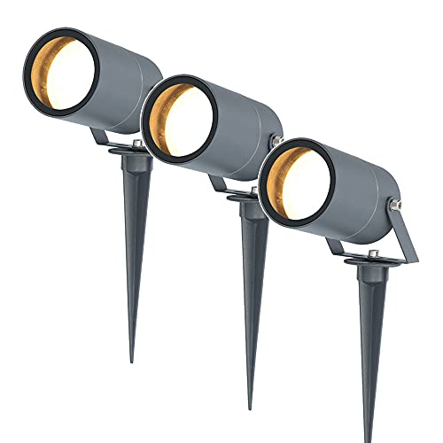 HOFTRONIC - 3er Spikey LED Strahler mit Erdspieß 5 Watt 400lm 2700K Anthrazit IP65 wasserdicht Außenlampe für die Beleuchtung von Garten, Terrasse, Pflanzen, Wegen, Teich Außen-Strahler Gartenstahler von HOFTRONIC