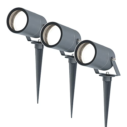 HOFTRONIC - 3er Spikey LED Strahler mit Erdspieß 5 Watt 6000K Anthrazit IP65 wasserdicht Außenlampe für die Beleuchtung von Garten, Terrasse, Pflanzen, Wegen, Teich Außen-Strahler Gartenstrahler von HOFTRONIC
