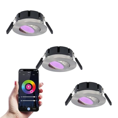 HOFTRONIC - 3x Smart LED Einbaustrahler Napels Edestahl 8 Watt RGBWW IP65 Schwenkbar WiFi + Bluetooth von HOFTRONIC