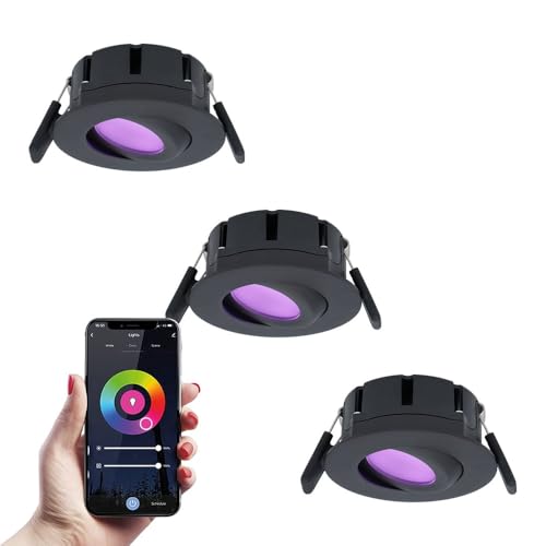 HOFTRONIC - 3x Smart LED Einbaustrahler Napels Schwarz 8 Watt RGBWW IP65 Schwenkbar WiFi + Bluetooth von HOFTRONIC