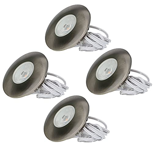 HOFTRONIC - 4er LED Einbaustrahler 230V Pavo Dimmbar Edelstahl 2700K Warmweiß Einbaustrahler Flach (Einbautiefe 12mm) LED Deckenleuchte IP44 für Badezimmer, Küche - Mini Möbeleinbauleuchten von HOFTRONIC