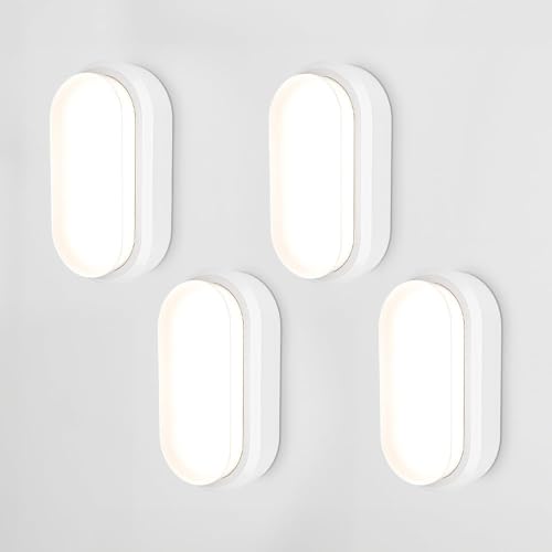 HOFTRONIC 4er Set - C-Series LED Kellerlampe Weiß - 12W 1160lm Wandleuchte Oval - IP54 LED Feuchtraumleuchte - 4000K Neutralweiß - Wandlampe Deckenlampe für Treppe Flur Keller WC Garage von HOFTRONIC