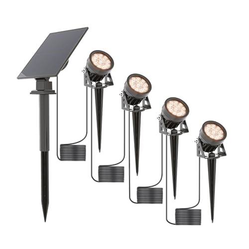 HOFTRONIC - 4er Troy Solar Gartenstrahler - Separates Solarpanel - 3000K Warmweiß Licht - IP65 Wasserdicht - 150 Lumen - Inkl. Dämmeringsschalter - Solar Strahler außen - Außenstrahler von HOFTRONIC