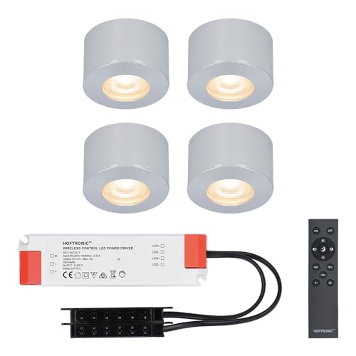 HOFTRONIC - 4er set dimmbare LED-Ein/Aufbaustrahler Navarra IP44 2700K Warmweiß CREE Deckenspots Einbauleuchte Aluminium ideal für Terrassendach, Bad, Dusche von HOFTRONIC