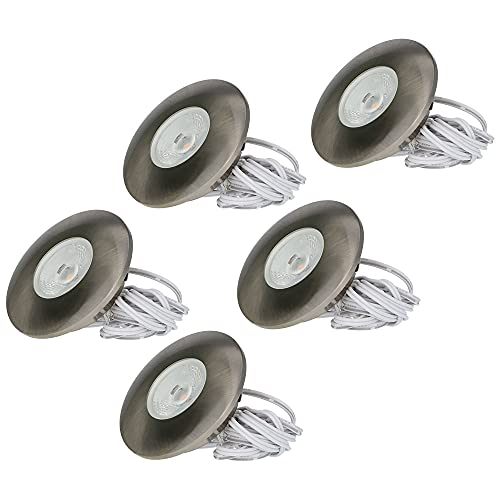 HOFTRONIC - 5er LED Einbaustrahler 230V Pavo Dimmbar Edelstahl 2700K Warmweiß Einbaustrahler Flach (Einbautiefe 12mm) LED Deckenleuchte IP44 für Badezimmer, Küche - Mini Möbeleinbauleuchten von HOFTRONIC