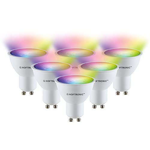 HOFTRONIC - 6er GU10 Smart Lampe RGBWW, Wlan (WiFi+Bluetooth) leuchtmittel RGB, 2700K-6400K (16,5 Millionen Farben) Dimmbar über App & Sprache - Kompatibel mit Alexa Echo, Siri, Google Home von HOFTRONIC