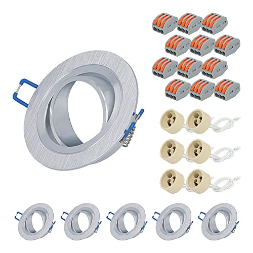 6er HOFTRONIC Kobi - Einbaustrahler GU10 - Schwenkbar LED Spot - Einbaurahmen Edelstahl - Einbauleuchte für LED oder Halogeen, Smart Leuchtmittel - Inkl. GU10 Fassung von HOFTRONIC