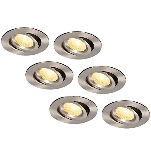 HOFTRONIC - 6er LED Einbaustrahler 230V Edelstahl IP44 Wasserdicht Dimmbar Schwenkbar 2700K Extra Warmweiß 6x8W 6x650 Lumen Bad Einbauleuchte Einbauspot für innenbereich und Außenbereich von HOFTRONIC