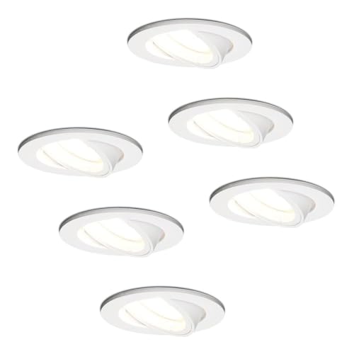 HOFTRONIC - 6er LED Einbaustrahler 230V Schwenkbar Dimmbar Weiß Kaltweiß Lichtfarbe Deckeneinbauleuchte GU10 6x400Lm Einbauspots IP20 für innenbereich - Deckeneinbaustrahler, Wohnzimmer und Büro von HOFTRONIC