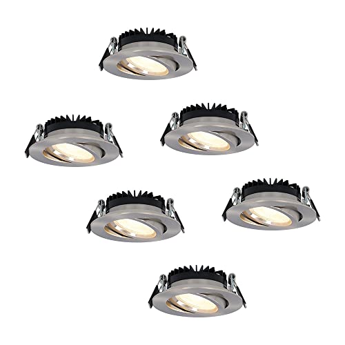 HOFTRONIC - Rome 6er LED Einbaustrahler 230V Ultra Flach Edelstahl (27mm Einbautiefe) Dimmbar Schwenkbar IP44 Wasserdicht 2700K Extra Warmweiß 6x6W 6x500 Lm 40.000 Stunden von HOFTRONIC