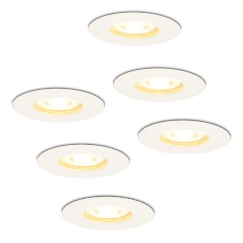 HOFTRONIC - 6er LED Einbaustrahler 230V Weiß IP65 Wasserdicht Dimmbar GU10 2700K Extra Warmweiß 6x5W 6x400 Lumen Deckeneinbauleuchte Einbauspots für innenbereich und Außenbereich von HOFTRONIC