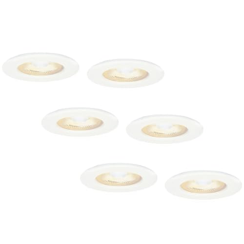 HOFTRONIC 6x Nola - LED Einbaustrahler 68mm Weiß - IP65 Wasserdicht für Außen, Dachüberstand und Bad - 5W 480lm - 2700K Extra Warmweiß - Deckeneinbauleuchte Einbauspots von HOFTRONIC