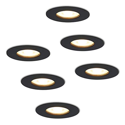 HOFTRONIC - 6er LED Einbaustrahler IP65 Wasserdicht 230V 6x6W 6x600 Lumen Dimmbar GU10 Schwarz 2700K Extra Warmweiß Bad Einbauleuchte Einbauspot für innenbereich und Außenbereich von HOFTRONIC