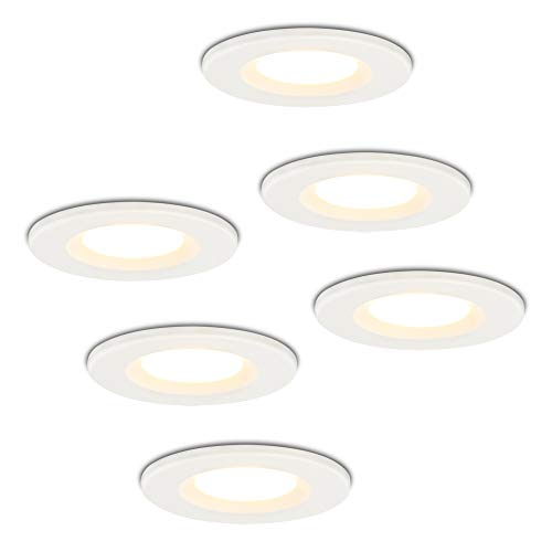 HOFTRONIC - 6er Venezia LED Einbaustrahler Flach 45mm Weiß 230V - IP65 Wasserdicht 230V 6W 650 Lumen - 2700K Extra Warmweiß Dimmbar Einbauleuchte Einbauspot für Innenbereich und Außenbereich von HOFTRONIC