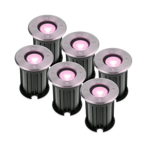 HOFTRONIC - 6er Maisy - Smart Home LED Bodeneinbaustrahler außen - GU10 IP67 Wasserdicht - Edelstahl - WiFi + Bluetooth - Farbig RGBWW - Einbaustrahler außen Edelstahl von HOFTRONIC