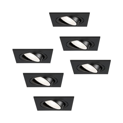 HOFTRONIC - 6er Set LED Einbaustrahler 230V Mallorca mattschwarzes, leichtes Aluminium 6000K tageslichtweiß Einbaustrahler Flach (Einbautiefe 60mm) Deckenleuchte IP20 und 25° kippbar von HOFTRONIC