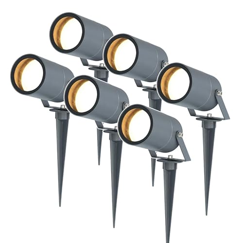 HOFTRONIC 6er Set Spikey LED Gartenstrahler Aluminium - IP65 Wasserdicht - GU10 Fassung - Dimmbar - Erdspießstrahler Anthrazit (RAL7016) von HOFTRONIC