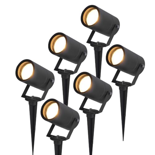 HOFTRONIC - 6er Set Spikey LED Gartenstrahler Aluminium - IP65 Wasserdicht - GU10 Fassung - Dimmbar - Erdspießstrahler Schwarz (RAL9004) von HOFTRONIC