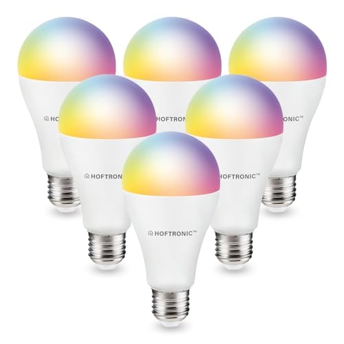 HOFTRONIC - 6er Smart E27 Lampe - Farbig RGBWW - WiFi und Bluetooth - 14 Watt 1400 Lumen - Dimmbar via App, Sprache via Google Home, Alexa und Siri von HOFTRONIC