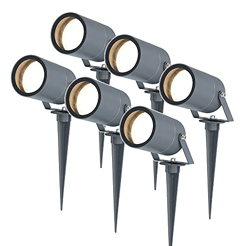 HOFTRONIC - 6er Spikey LED Strahler mit Erdspieß 5 Watt 4000K Anthrazit IP65 wasserdicht Außenlampe für die Beleuchtung von Garten, Terrasse, Pflanzen, Wegen, Teich Außen-Strahler Gartenstrahler von HOFTRONIC